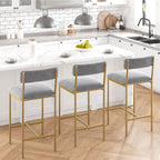 IDEALHOUSE Elegant Bar Stools Set of 2 - with Backrest and Footrest | Gold & Velvet Grey Upholstery, 65cm Counter Height, Metal Frame - Perfect for Kitchen Island & Counter - Two Pack Bar Chairs