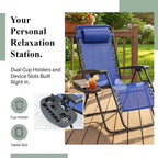 Devoko Zero Gravity Chair, Foldable Patio Recliner with Cup Holder, Blue | Padded Design, Heavy Duty, Supports 350 LBS, Anti-Gravity, for Camping, Outdoor, Lawn Use