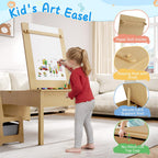 5-in-1 Kids Art Table and Chairs, Toddler Table and Chair Set, Craft Play Desk for Kids, Convertible Art Easel with Paper Roll Holder & Storage Drawers, Children Activity Learning Center - Nature Wood