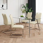 Goujxcy Dining Chairs Set of 2, Modern High Back Kitchen Chairs with Metal Legs and Faux Leather Padded Seat Upholstered Dining Chairs for Dining & Kitchen,Living Room (Light Yellow&Silver, Set of 2)