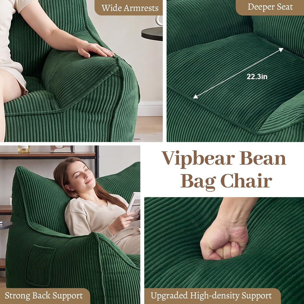 Vipbear Bean Bag Chair for Adults, Chair with Memory Foam | 35.5" Cordur...