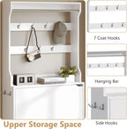 Tall Shoe Cabinet with Coat Rack, Hidden Shoe Storage Cabinet with Doors & Drawer, Hanging Bar & Hooks, Slim Narrow Freestanding Shoe Rack Organizer for Entryway, Hallway & Living Room, White