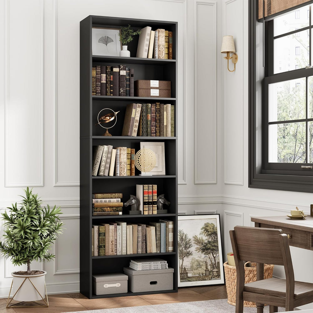 FACBOTALL 82" Tall Bookshelf Black Bookcase, 7-Tier Open Display Shelves