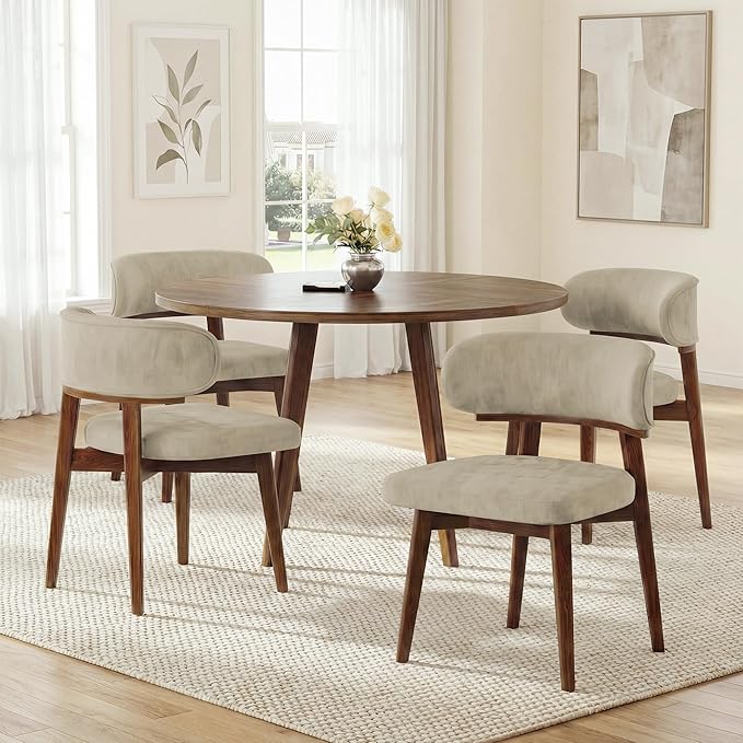 Dining Chairs Set of 2, Modern Upholstered Dining Chairs, Wooden Kitchen Chairs for Dining Room with Ergonomic Curved Backrest