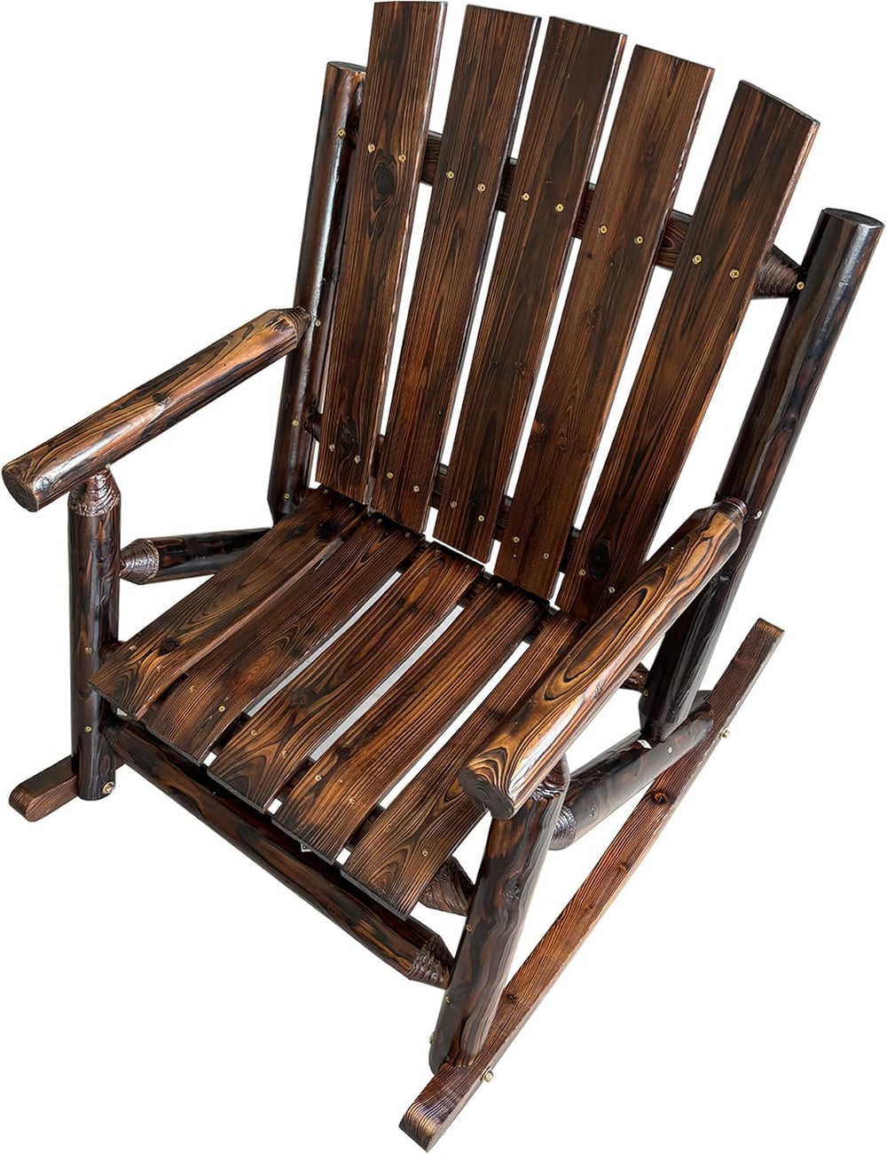 Rustic Log Wooden Rocking Chair, Handcrafted Solid Fir Wood Outdoor Rocker fo...