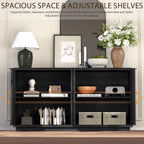 Yechen 118" Black Sideboard Buffet Cabinet with Storage, Modern Credenza with 3D Geometric Pattern Doors & Adjustable Shelves, Accent Wood Media Console Table for Living Room, Kitchen/2 Pieces