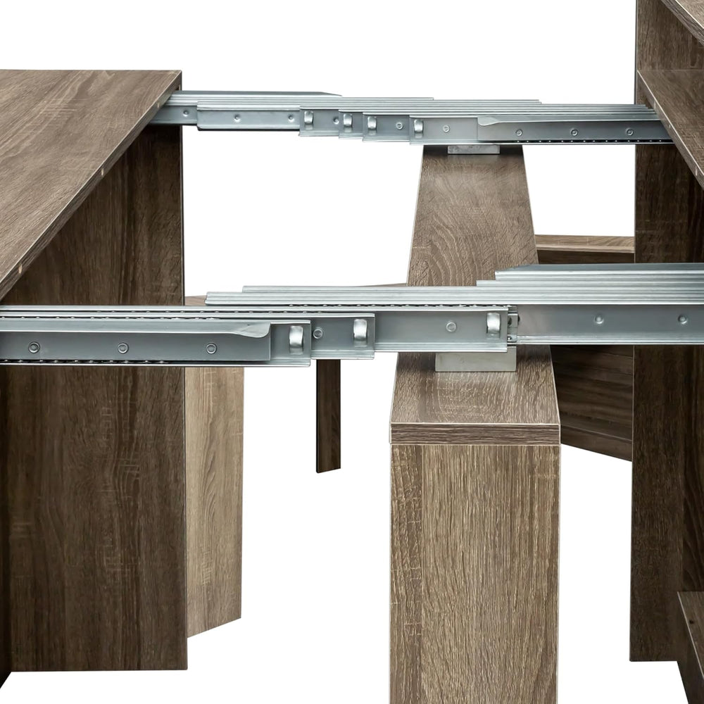 Rustic Wooden Extendable Dining Table with Storage, 20"-99" Modern ...