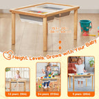 FUNLIO Wooden Sensory Table for Toddlers 1-5, 3-Level Height Adjustable Kids Activity Table with Anti-Warping Plywood Lid, Indoor/Outdoor Play Sand and Water Table, CPC Certified