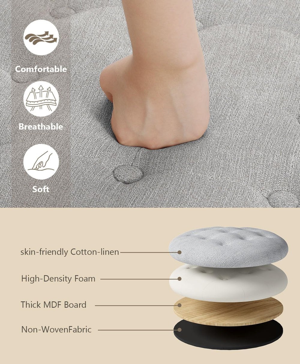 OS MOTOR Round Storage Ottoman Bench, Light Gray, 25 Inches | Multi-Functiona...