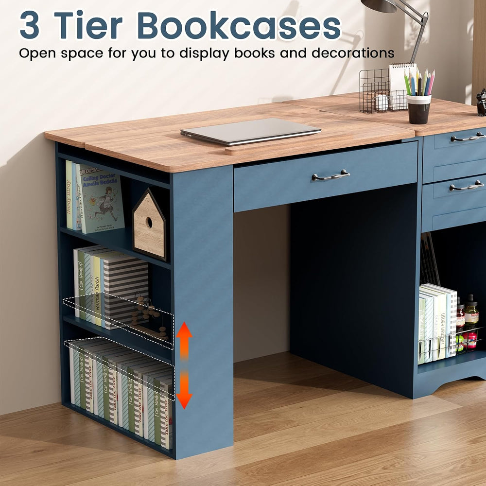 Drafting Table with Storage Cabinet & Drawers, Adjustable Drawing Desk wi...