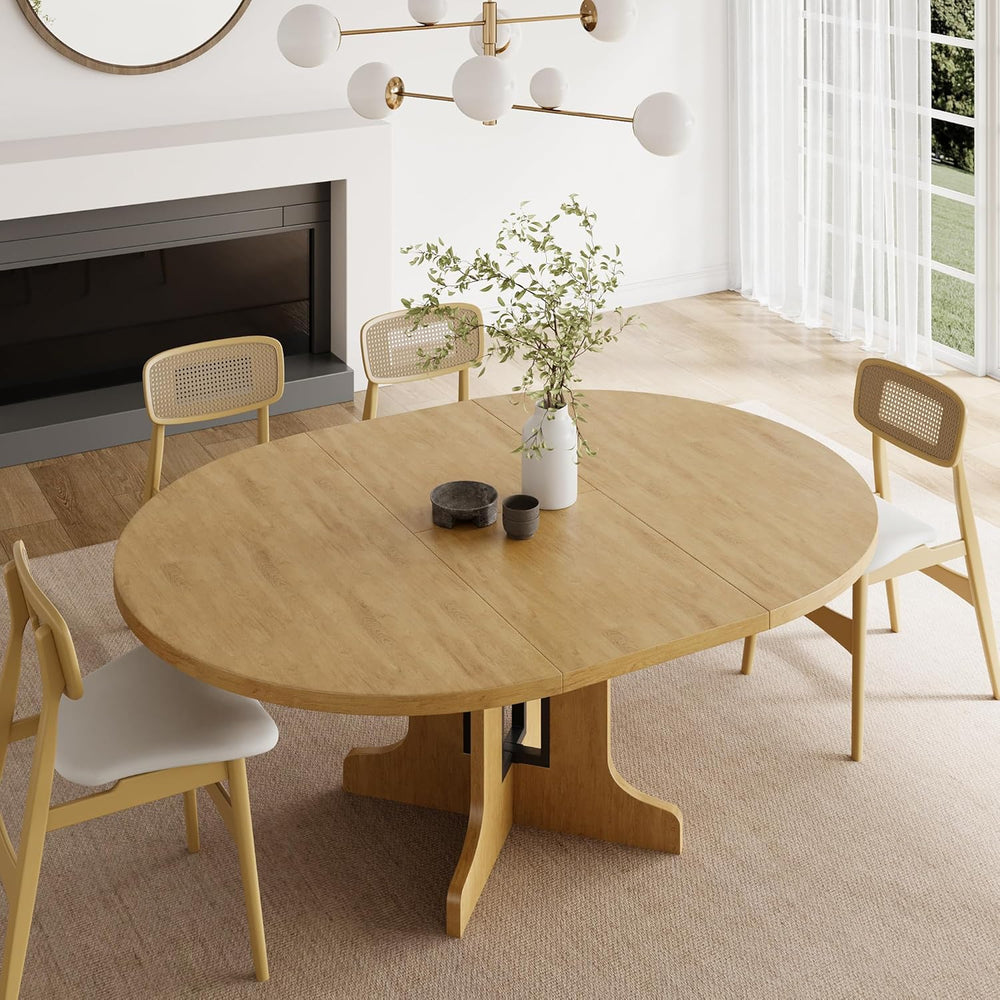 Feonase 59" Round Extendable Dining Room Table for 6, Modern Oval Kitche...
