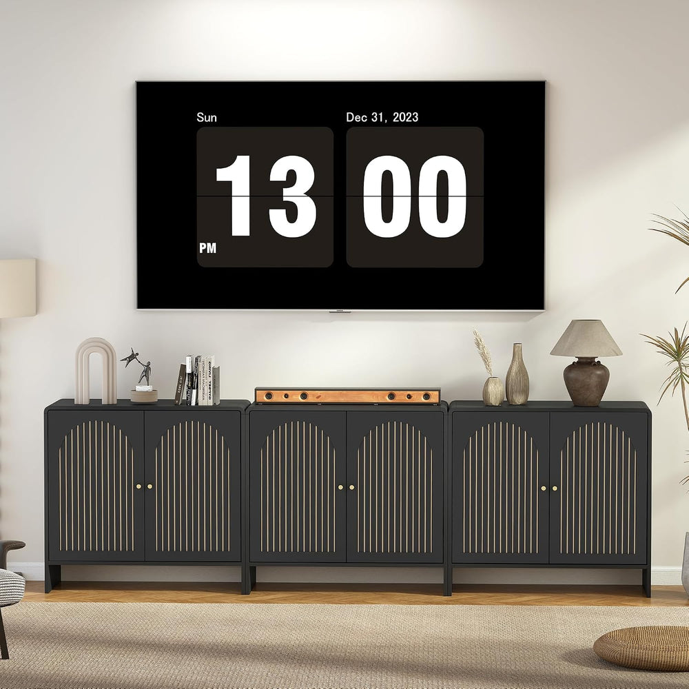 Black Sideboard Buffet Cabinet with Storage, Wood Arched Storage Cabinet with...