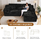 108" L Shaped Boneless Sectional Couches for Living Room, Comfy Corduroy Floor Cloud Sofa with Chaise, Wide Armrest, Deep Seat, Memory Foam, Assembly Free, Ideal for Small Spaces, Black