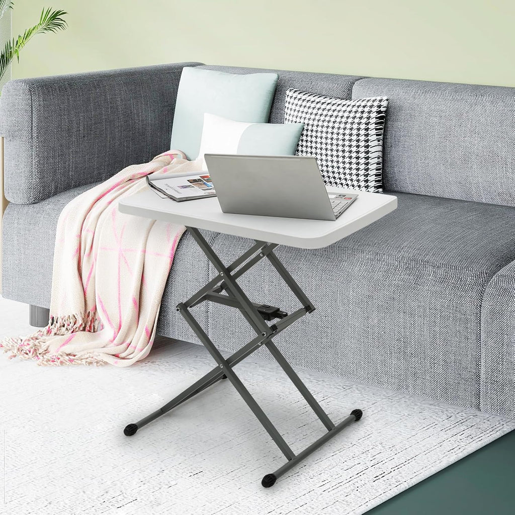 Athena Collection 26" Folding TV Tray Table with 5 Height Adjustable, White | Sturdy & High Quality, Stain Resistant HDPE Tabletop, Quick Setup & Folds Flat for Eating or Laptop Use on the Couch