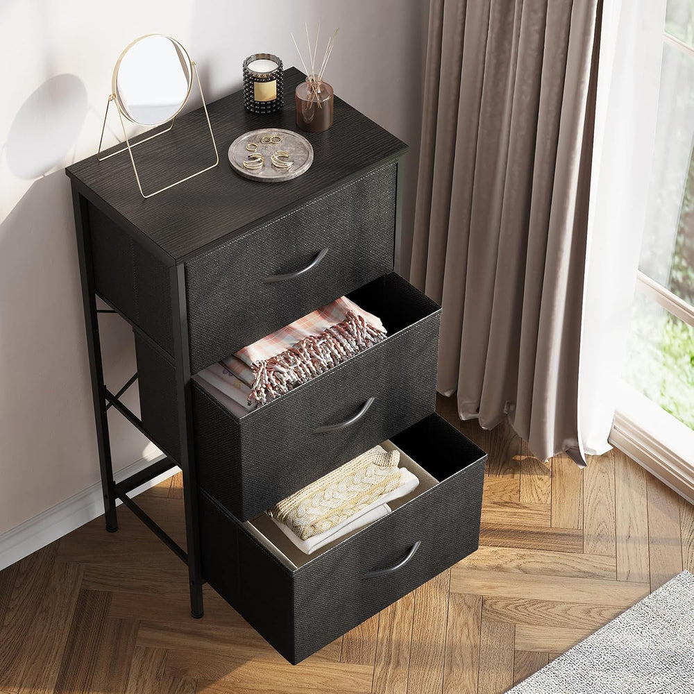 AODK Small Dresser for Bedroom Nightstand with 3 Storage Drawers, Black | Che...