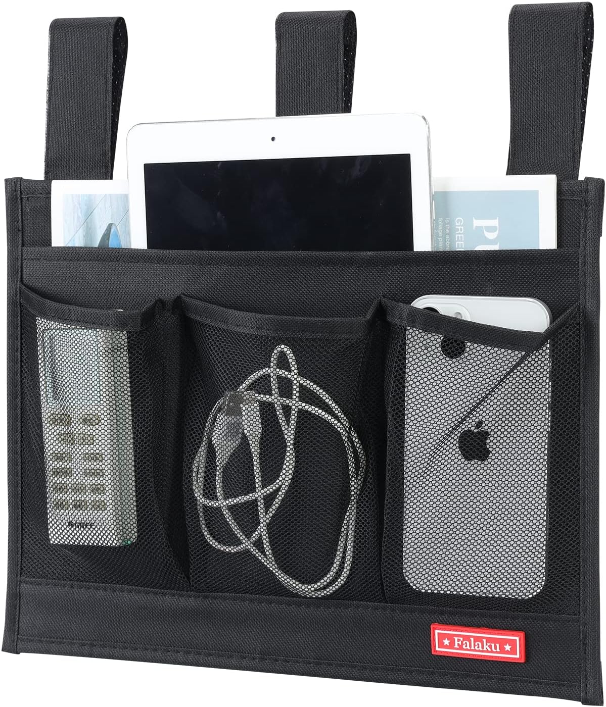 Hanging Bedside Caddy,Bedside Organizer Caddy for Bed Rails(4 Pockets-Black)