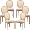 French Country Dining Chairs Set of 6, Cream Kitchen & Dining Room Chairs Set of 6, Ivory Rattan Dining Chairs, Cane Back, Wood Legs, Sillas De Comedor (Rattan, Beige, 6Pcs)