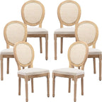 French Country Dining Chairs Set of 6, Cream Kitchen & Dining Room Chairs Set of 6, Ivory Rattan Dining Chairs, Cane Back, Wood Legs, Sillas De Comedor (Rattan, Beige, 6Pcs)