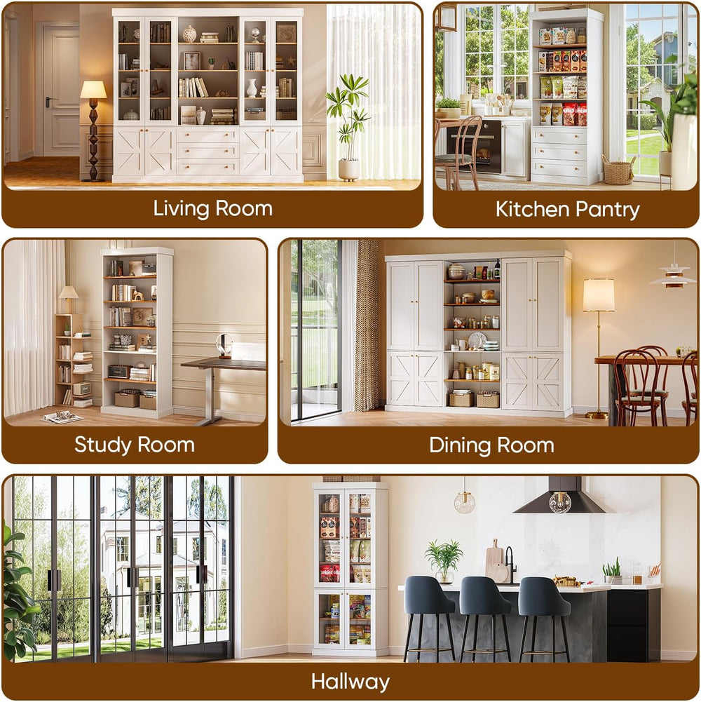 Vyre 70.8" Tall Farmhouse Modular Kitchen Pantry Cabinet, Wooden Storage...
