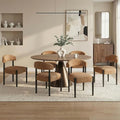 VKNOW Wooden Dining Chairs Set of 6, Modern Upholstered Dining Room Chairs with Black Rubberwood Legs and Curved Backrest, Fabric Kitchen Chairs for Dining Room, Orange(Black Legs)