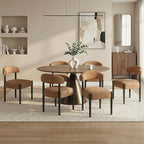VKNOW Wooden Dining Chairs Set of 6, Modern Upholstered Dining Room Chairs with Black Rubberwood Legs and Curved Backrest, Fabric Kitchen Chairs for Dining Room, Orange(Black Legs)