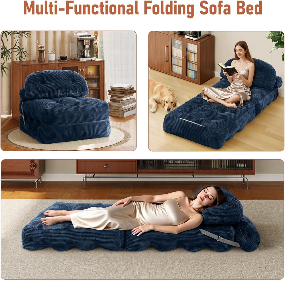 Folding Sofa Bed, Convertible Sleeper Chair with Back Support and Pillow | Fo...