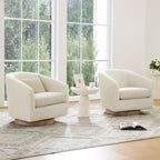 CHITA Swivel Accent Chair Set of 2, FSC Wood Frame, Fully Assembled, Cream | Fabric Barrel Arm Chair with 360° Swivel Solid Wood Base, Mid Century Modern Living Room Chair, 31"x31"x28", 350 Lb Capacity