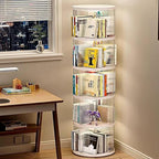Rotating Bookshelf Tower, 360-Degree Rotating Bookshelves, Small-Space Corner Spinning Bookshelf, Revolving Bookcase Suitable for Bedrooms, Living Rooms, Studies and Offices (Round，White