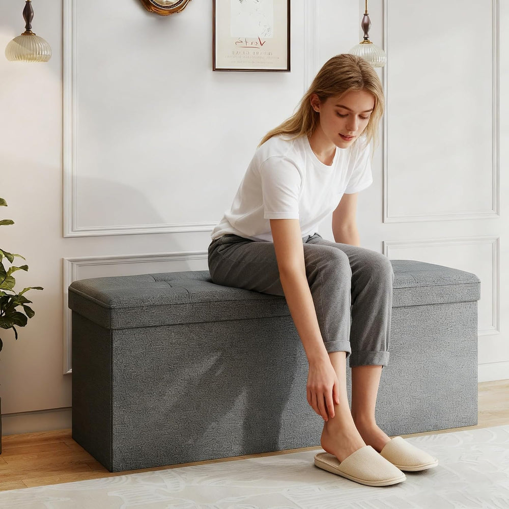 KROFEM 43.5" Folding Storage Ottoman Bench,Rectangle Foot Rest Stool for...