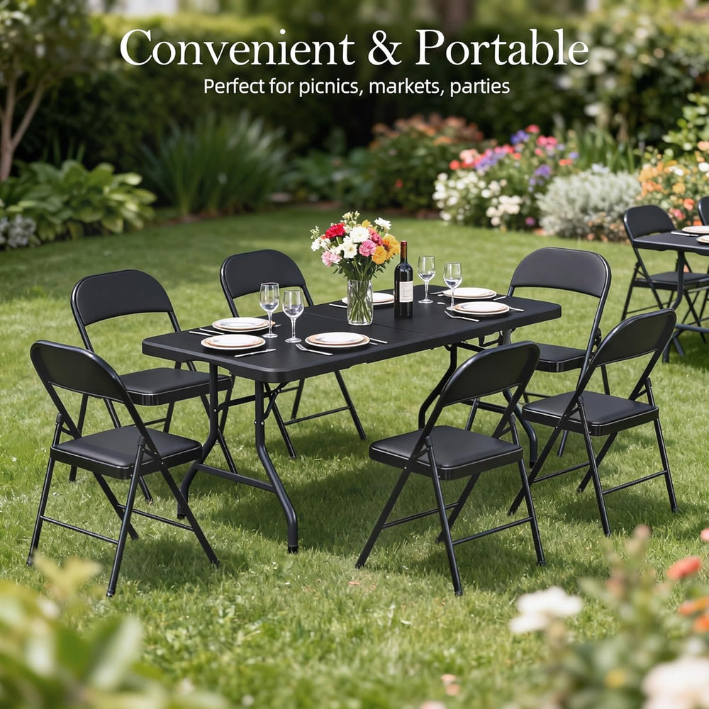 6FT Folding Table with Carrying Handle: Upgrade Thickened Heavy Duty Portable...