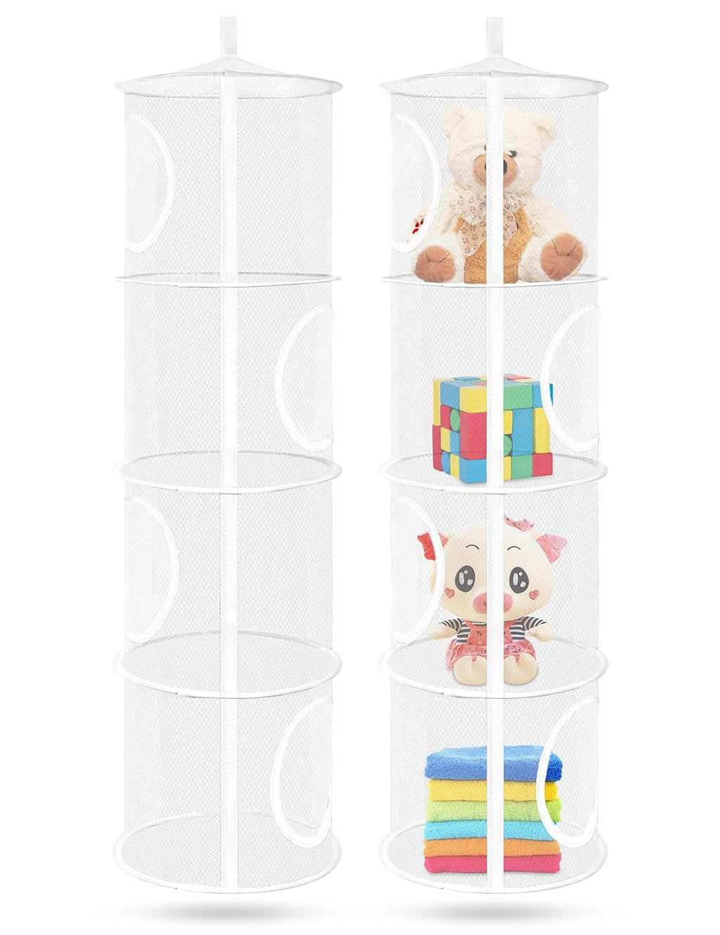 Libeder Mesh Hanging Storage Space Saver Bags Organizer,Foldable Storage Organizer 4 Compartments Toy Storage Basket for Kids Room Bathroom 2 Sets, White