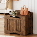 IDEALHOSUE 24.8” Storage Chest, Wooden Storage Bench with Safety Hinge, Retro Blanket Storage Trunk for Entryway, Living Room, Supports 350 lb, Rustic Brown