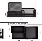 Ludato 2 Pieces Mesh Pen Holder Desk Organizers and Accessories for Desk，3 Compartments Black Pencil Holder for Office Supplies， Gifts for Colleague