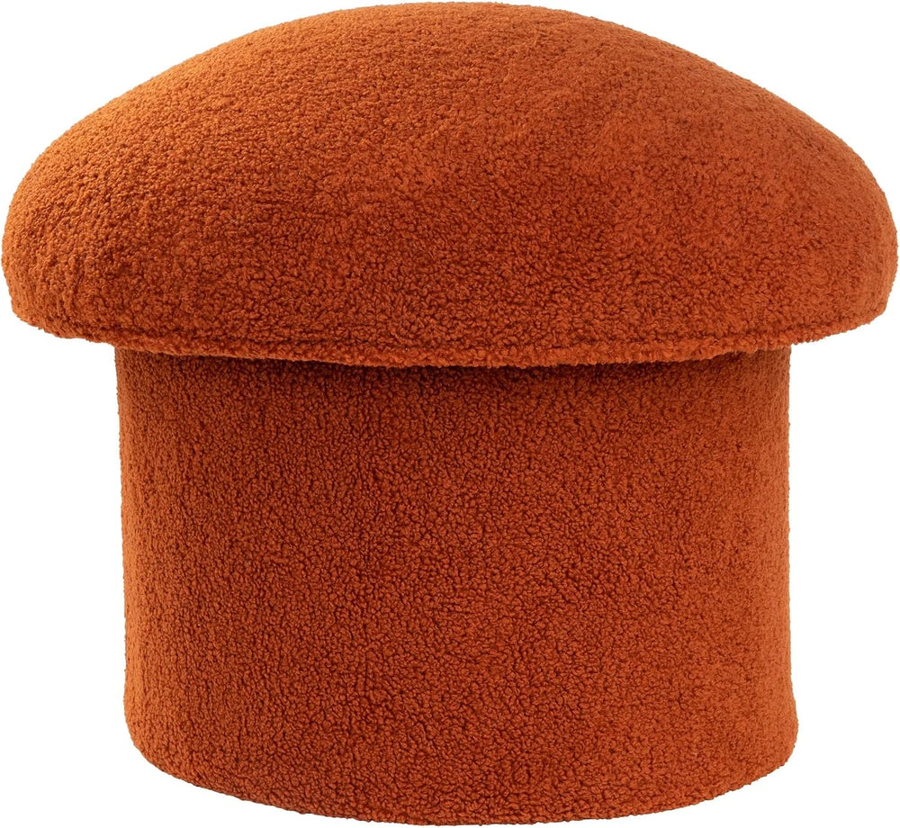 Foldable Mushroom-Shaped Storage Ottoman - Terracotta Color, Polyester Materi...