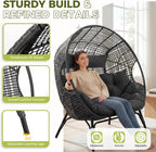 RADIATA Double Egg Chair with Ottoman, 2 Person Outdoor Wicker Loveseat | Outdoor foot rest for Patio, 57.1" Extra Wide Indoor Lounge Chairs, 6.5" Grey Cushion, 2 Seater Person Wicker Seating