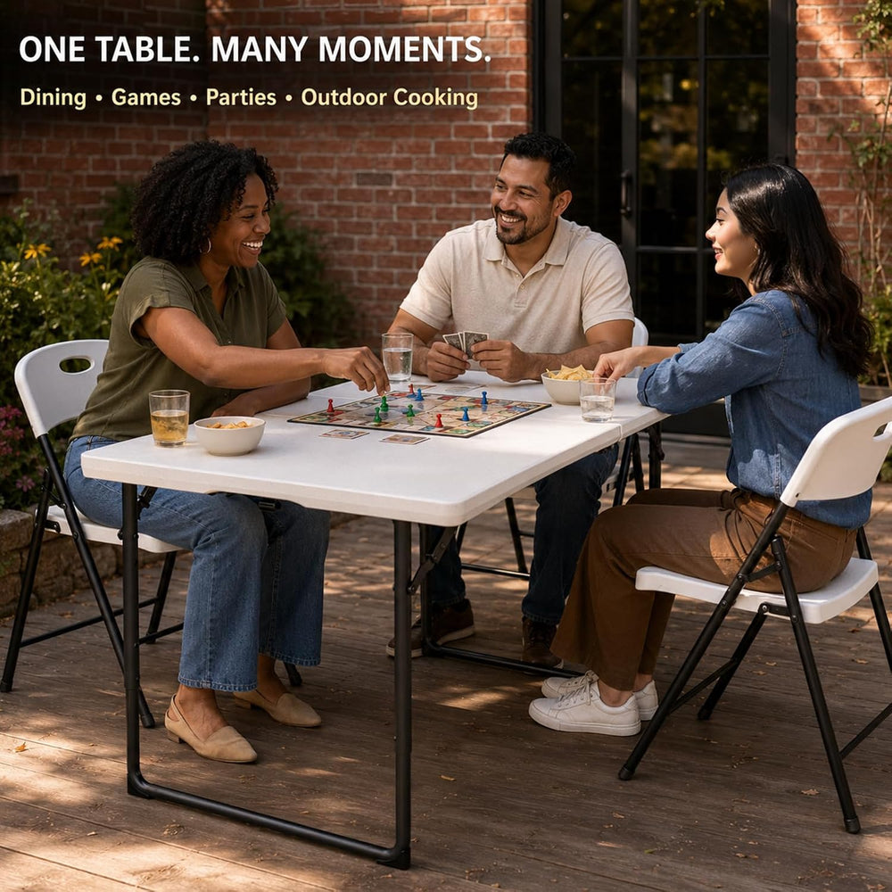 4FT Folding Table 3 Levels Adjustable Height, Heavy Duty Fold-in-Half Portabl...
