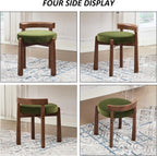 HEAH-YO Wood Vanity Chair with Back, Velvet Upholstered Small Ottoman Footstool, Mid-Century Modern Makeup Chair with Solid Wood Legs for Makeup Room Bedroom Living Room, Green