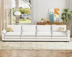 Homall 159" Modular Sectional Sofa, Linear Sofa Couch with Double-Layer Cushion, DIY Combination Chenille Deep 4-Seat Cloud Couch for Living Room, Apartment (White, Linear Sofa)