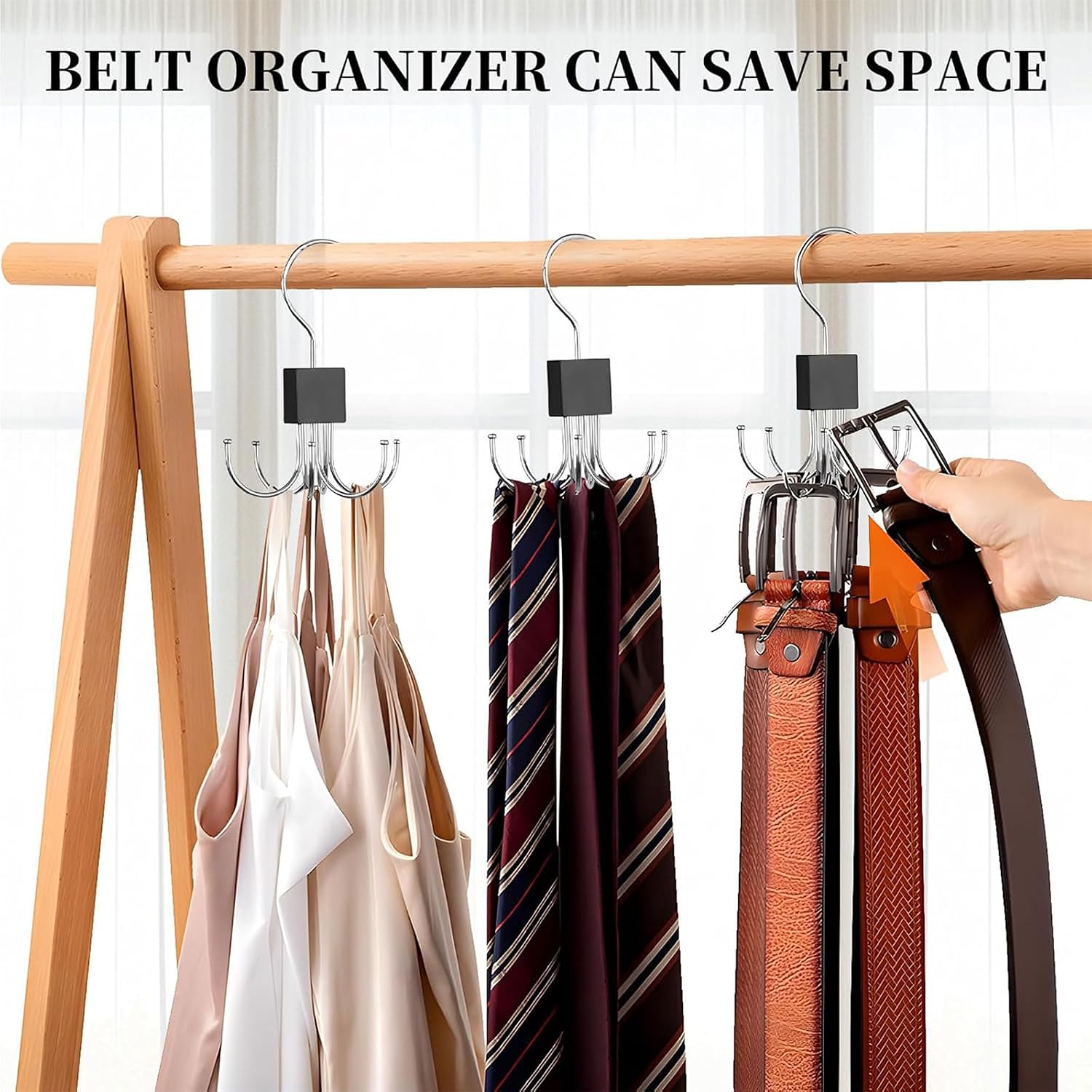 1PC 360° Rotatable Belt Hanger for Closet, Max 24 Belt Storage Organizer Rack, Space Saving Closet Organizers and Storage for Bra, Tank Top, Tie, Scarf and Purse