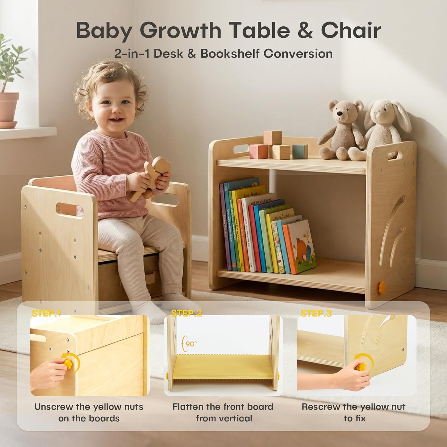 Montessori Table and Chair Set - Adjustable Toddler Weaning Table with Storage Box & Table Mat, Baby Furniture Gift for 1-3 Year Old Kids Learning, Play and Mealtime
