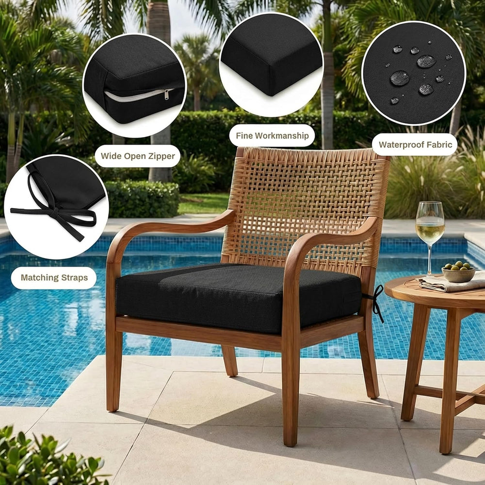 Loveboat 4 in Thick Outdoor Square Chair Cushions 22 x 22 （Set of 2） Black