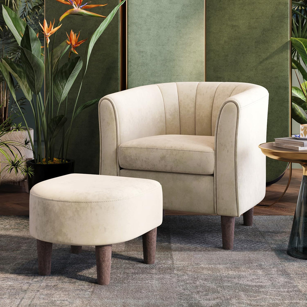 LINSY Accent Chair with Ottoman, Modern Barrel Chair Small Armchair Reading C...