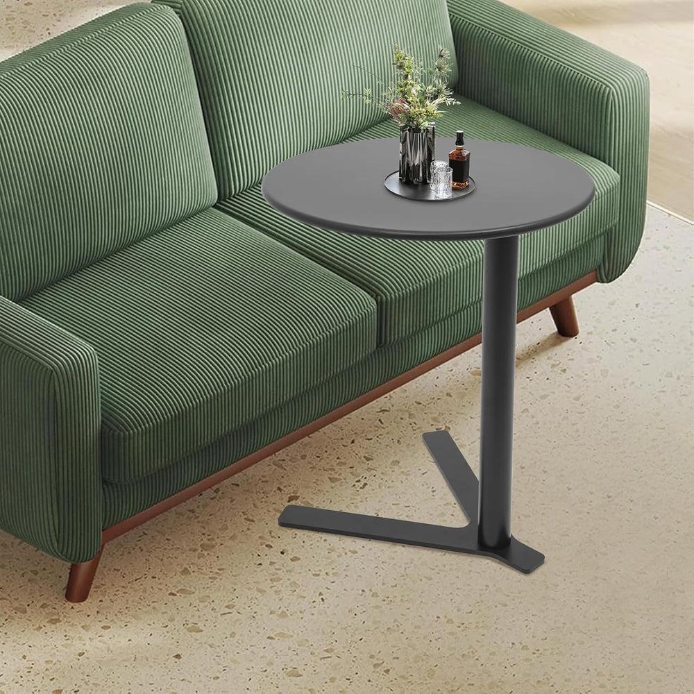 C Shaped End Table, Space Saving Round Sofa Side Tables Couch Table w/ Y-shap...