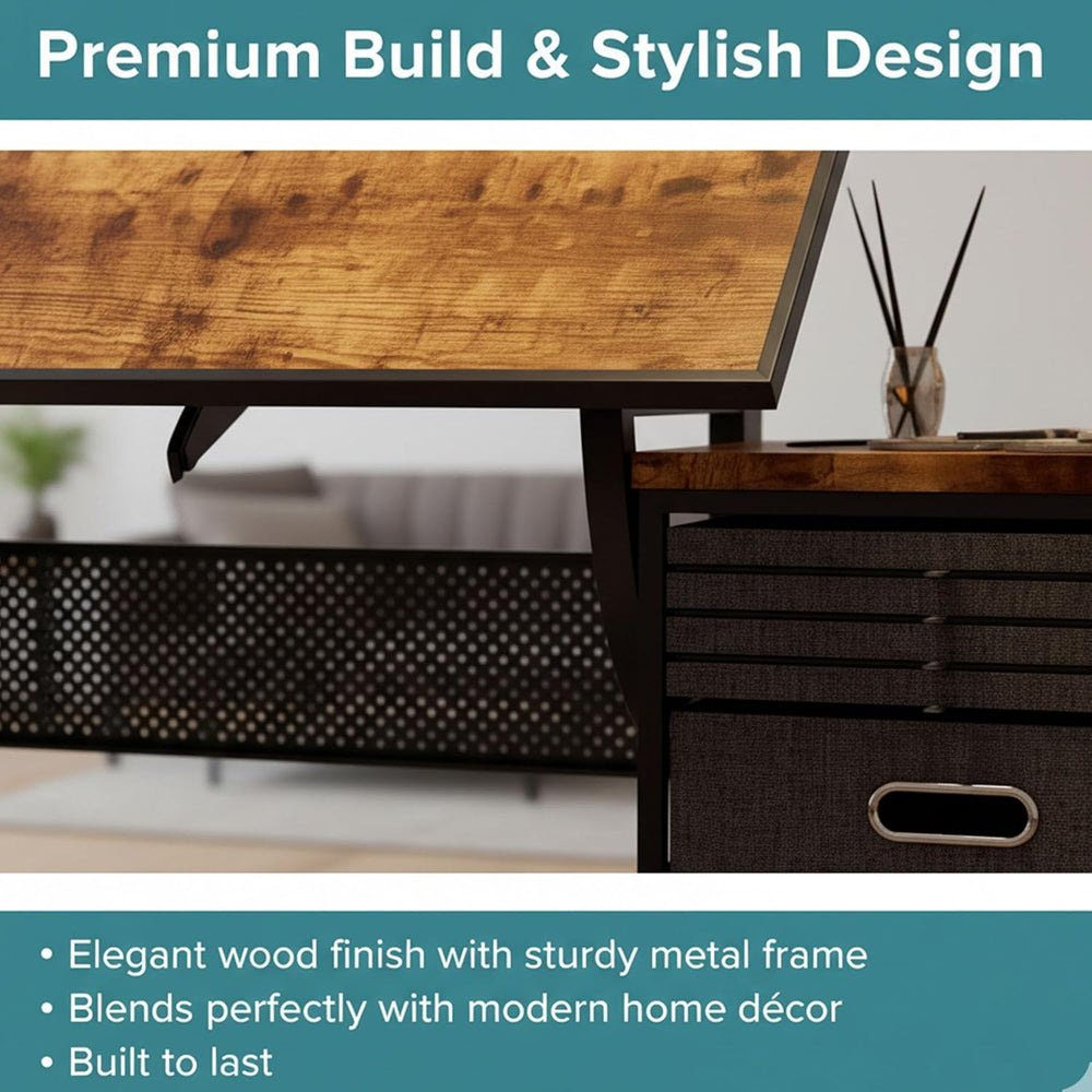 Adjustable Drafting Table with 4 Trays & 2 Storage Drawers, Multifunction...