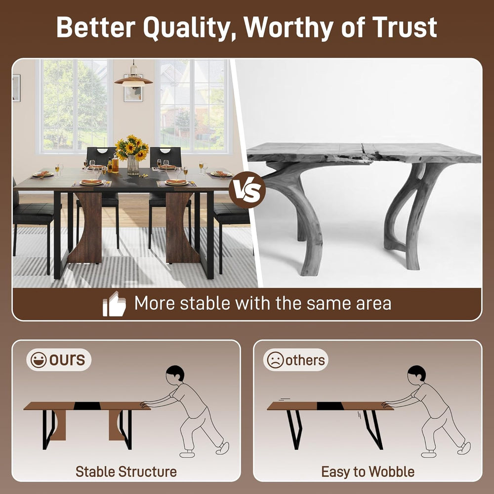 70IN Large Dining Table for 4 5 6 People,Farmhouse Kitchen Dinner Table W/Bro...