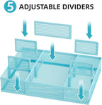 Marbrasse 2 Pack Desk Drawer Organizer, Mesh Drawer Organizer Tray with 8 Adjustable Compartments, Desk Organizers and Accessories, 5 Dividers Drawer for Office Supplies, Makeup & Vanity (Blue)
