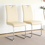 Goujxcy Dining Chairs Set of 2, Modern High Back Kitchen Chairs with Metal Legs and Faux Leather Padded Seat Upholstered Dining Chairs for Dining & Kitchen,Living Room (Light Yellow&Silver, Set of 2)