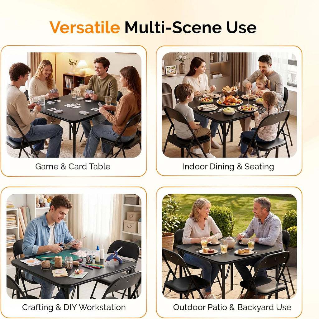 VINGLI 5-Piece Padded Folding Card Table and Chairs Set, Black