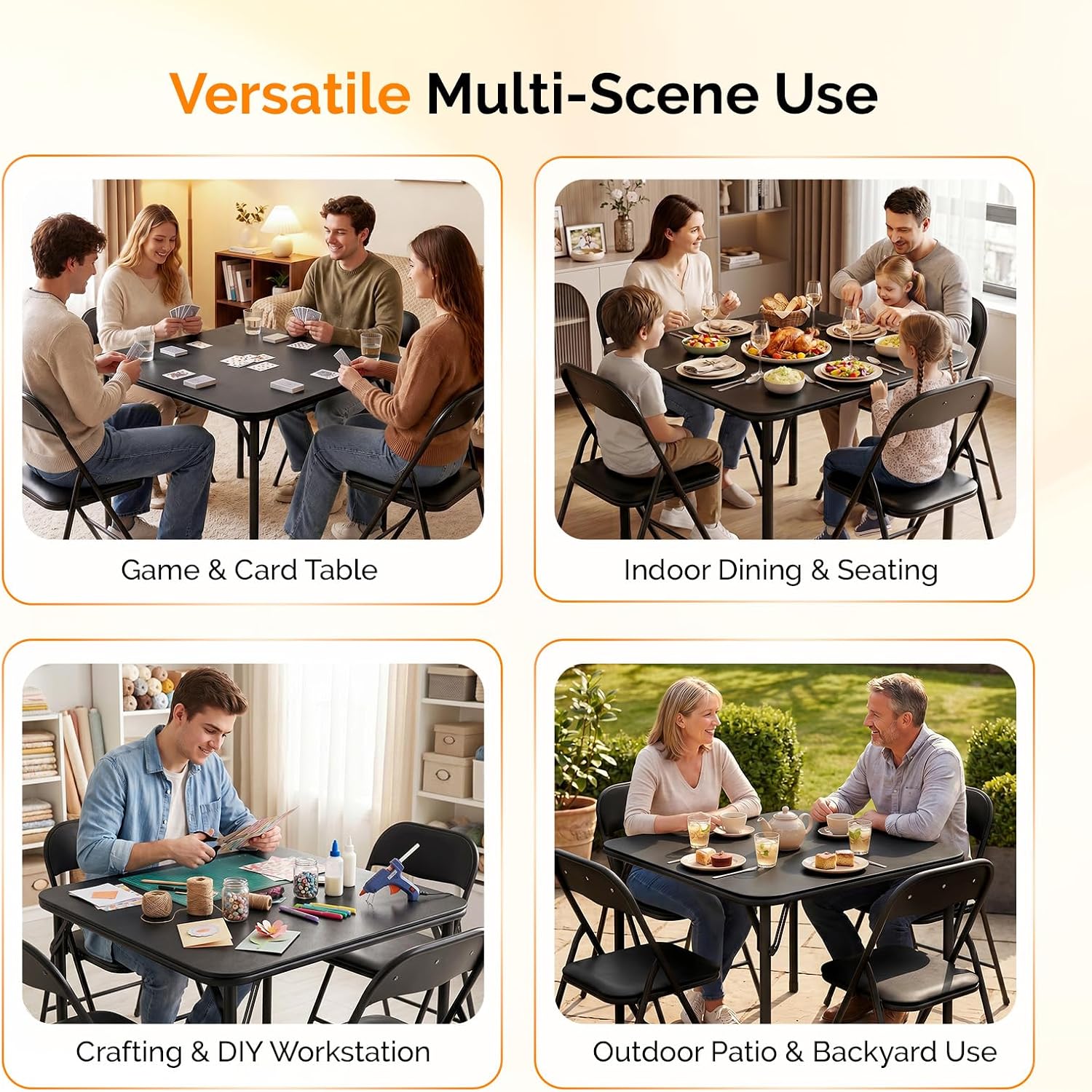 VINGLI 5-Piece Padded Folding Card Table and Chairs Set, Black