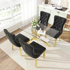 51 Inch Glass Dining Table Set for 4, Rectangular Glass Kitchen Table with 4 Upholstered Velvet Accent Chairs, 5 Piece Modern Dining Room Set, for Home, Apartment, Small Spaces - Black Gold